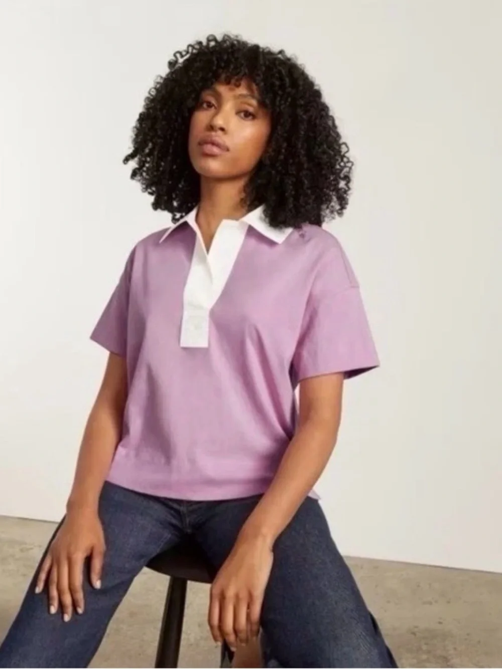 Everlane The Retro Jersey Polo- Mauve/Bone - Picture 2 of 11